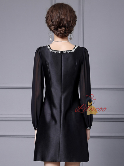 Black Satin Long Sleeve Mother Of The Bride Dress