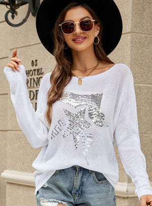 Loosely Sequined Bat Sleeve Knitted Sweater