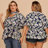 Broken Print Lotus Leaf Sleeves Shirt