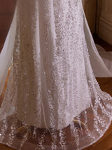 White Mermaid Sequins Bow Wedding Dress