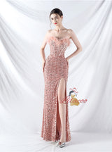 Mermaid Sequins Strapless Split Prom Dress