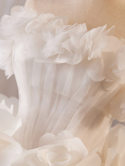 White Tulle 3D Flower Wedding Dress