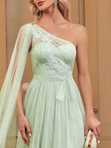 Light Green Tulle One Shoulder Prom Dress