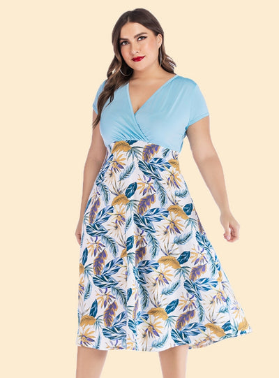 Short Sleeve V-neck Chiffon Printed Dress