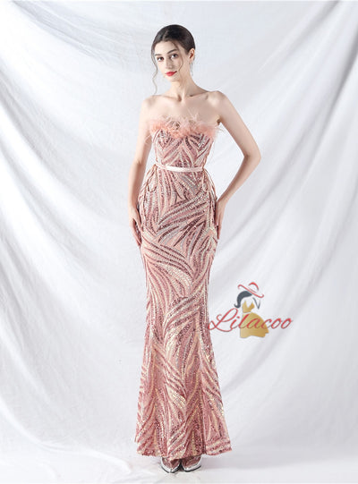 Spaghetti Straps Mermaid Sequins Prom Dress