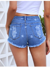 Colour Matching Striped Star Print Denim Shorts