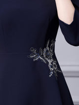 Navy Blue Short Sleeve Appliques Mother Of the Brides Dress