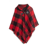 Lapel Horn Buckle Plaid Cloak Shawl
