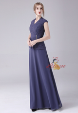 Navy Blue Chiffon Lace Mother Of The Bride Dress