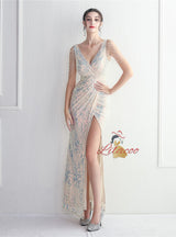 Deep V-neck Beading Prom Dress