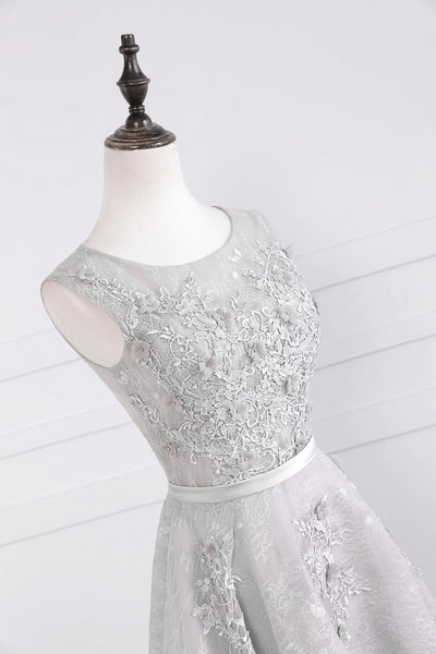 Silver Gray Lace Appliques Homecoming Dress
