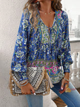 Printed Long-sleeved V-neck Shirt