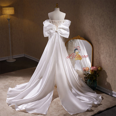 White Mermaid Sequins Pearls Wedding Dress