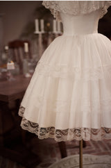 White Lace Tiers Wedding Dress