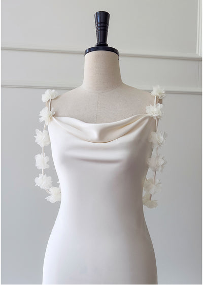 Ivory White Straps Flower Prom Dress