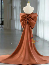 Brown Mermaid Strapless Sequins Satin Prom Dress