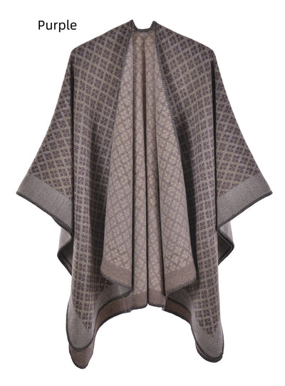 Geometric Diamond Shawl Coat Knitted Cloak
