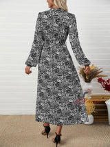 Ethnic Printed V-neck Long-sleeved Dress
