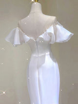 Sexy White Mermaid Pearls Wedding Dress