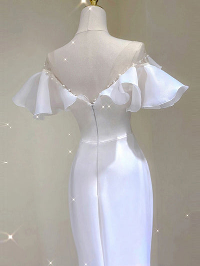 Sexy White Mermaid Pearls Wedding Dress