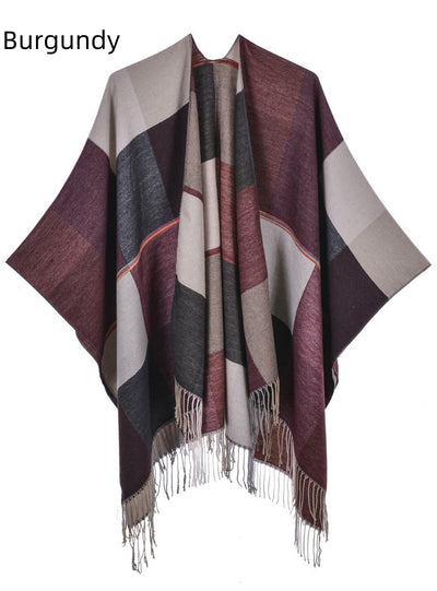 Retro Fashion Jacquard Split Thick Warm Shawl