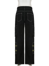 Heavy Metal Ribbon Spliced Pocket Jeans