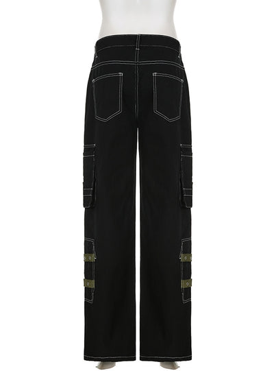 Heavy Metal Ribbon Spliced Pocket Jeans