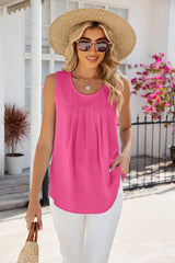 Round Neck Pleated Sleeveless Loose Chiffon Vest