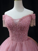 Pink Tulle Sequins Beading Homecoming Dress