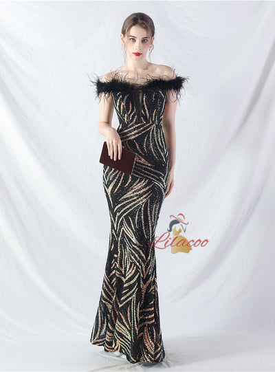 Mermaid Sequins Off the Shoulder Split Prom Dress