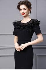 Fuchsia Short Sleeve 3D Flower Mother Of The Bride Dress