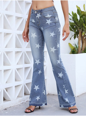 Striped Printed Star Pattern Jeans
