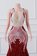 Burgundy Mermaid Sequins Prom Dress