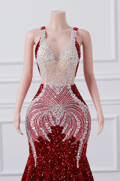 Burgundy Mermaid Sequins Prom Dress