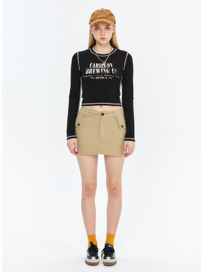 Long-sleeved Round Neck Letter Printed Top