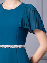 Blue Short Sleeve Beading Mother Of The Bride Dress