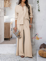 Casual Solid Color Shirt Wide-leg Trousers Suit