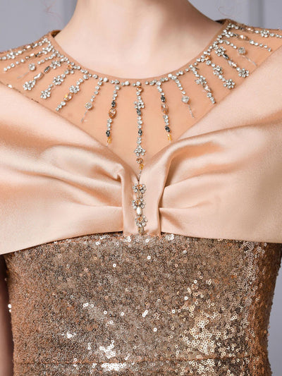 Gold Sequins Beading Crystal Mother Of The Bride Dress