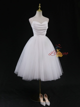White Tulle Spaghetti Straps Short Wedding Dress