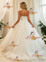 White Tulle Strapless Beading Wedding Dress