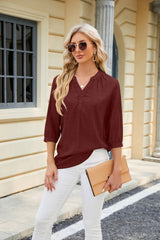 Solid Color V-neck Loose Top