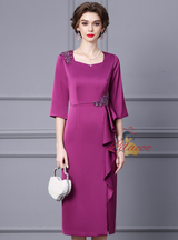 Burgundy Short Sleeve Beading Mother Of The Bride Dress