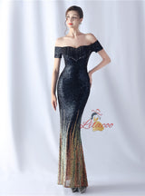 Mermaid Sequins Off the Shoulder Beading Prom Dress