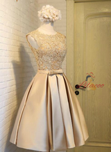 Gold Satin Lace Homecoming Dress