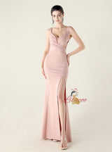 Mermaid Straps Split Pleats Prom Dress