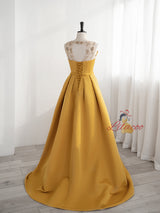 Yellow Backless Beading Prom Dress