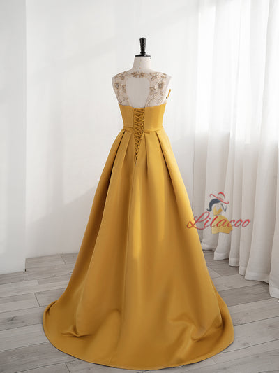 Yellow Backless Beading Prom Dress