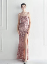 Mermaid Backless Sequins Beading Prom Dress