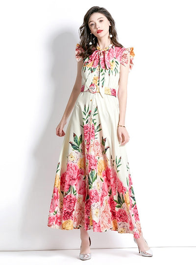 Retro Palace Flying Sleeves Long Printed Dress
