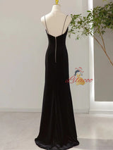 Black Mermaid Velvet Spaghetti Straps Prom Dress